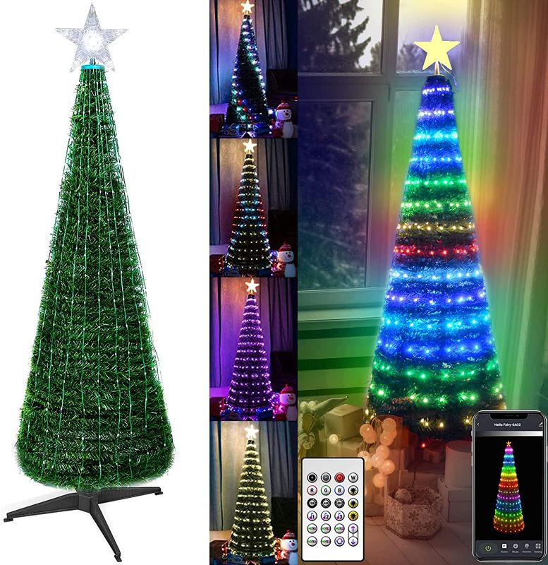 Photo 1 of 6Ft Smart Led Christmas Tree with 314 RGBIC Music Sync Color Changing Fairy Lights,Pre-Lit Artificial Pencil Pop Up Xmas Tree ,Remote & Bluetooth App Control for Indoor Outdoor Christmas Decorations