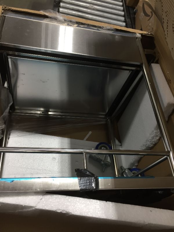 Photo 2 of 2 Layers Household Utility Carts, Stainless Steel Lab Cart Mobile Trolley Serving Equipment with Drawers and Silent Omnidirectional Wheel (Single Drawer)