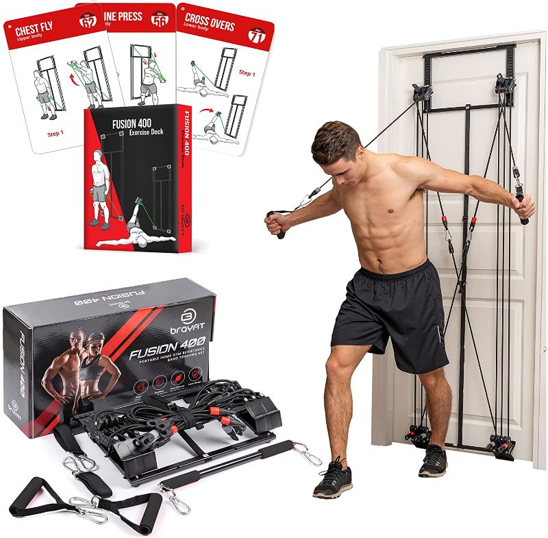 Photo 1 of BRAYFIT Home Gym Equipment, Full Body Workout Door Gym | Including Squat Bar, Padded Handles, Heavy Resistance Bands, Wrist/Ankle Straps, and Innovative Training Exercise Deck Guide - Total Gym