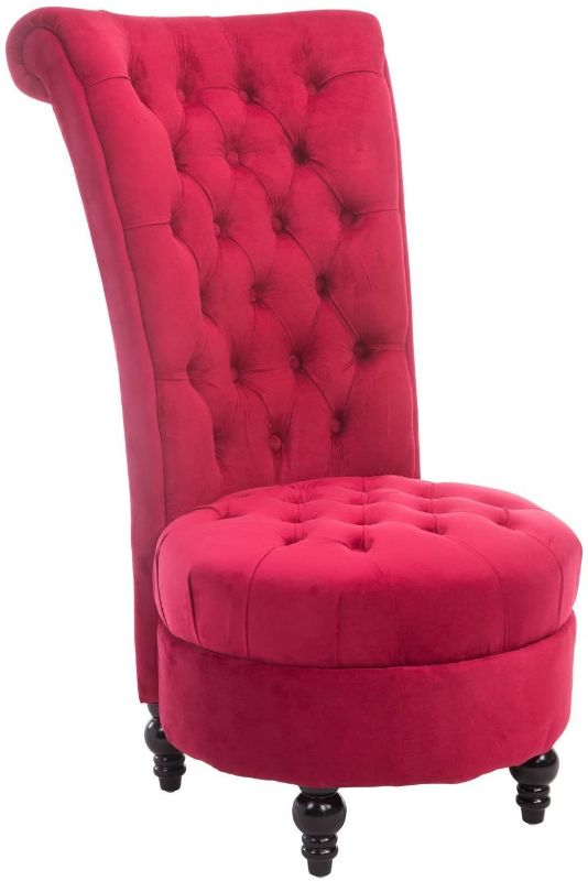 Photo 1 of  Retro Button-Tufted Royal Design High Back Armless Chair with Thick Padding and Rubberwood Legs, Crimson Red