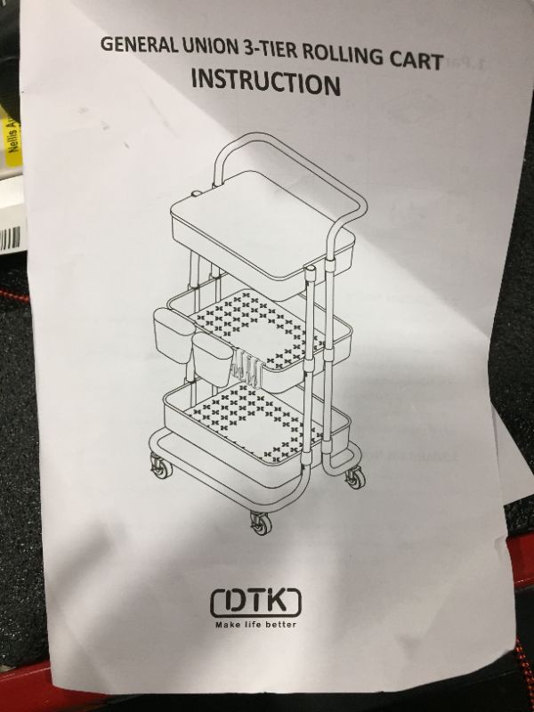 Photo 2 of 3 Tier Metal Rolling Utility Cart, Storage Cart, Craft Cart Organizer with Handles, Storage Mesh Basket and Brake Wheels. Easy Asemble, for Kitchen, Office, Bathroom, Bedroom, Laundry Room
