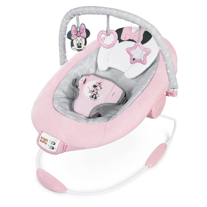 Photo 1 of Bright Starts Minnie Mouse Rosy Skies Cradling Bouncer with Vibrating Seat & Melodies , Pink , 23x19x23 Inch (Pack of 1)
