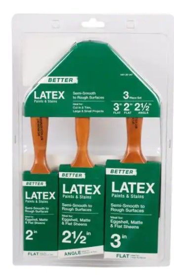 Photo 1 of Better 2 in. Flat Cut, 3 in. Flat Cut, 2.5 in. Angled Sash Polyester Paint Brush Set (3-Pack)
