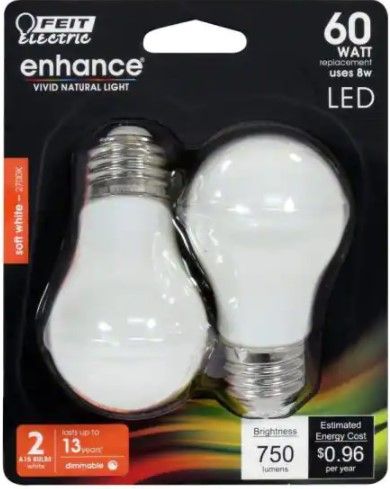 Photo 1 of 60-Watt Equivalent A15 Dimmable Filament CEC Title 20 90+ CRI White Glass LED Ceiling Fan Light Bulb Soft White (2-Pack)
