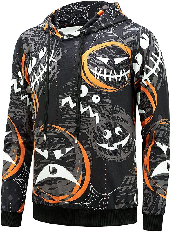 Photo 1 of ENVMENST Mens Halloween Hoodies Fun Pumpkins Printed Pullover Drawstring Medium