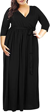 Photo 1 of Nemidor Women's 3/4 Sleeve Floral Print Plus Size Casual Party Maxi Dress
