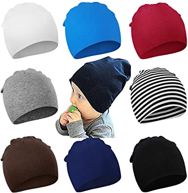 Photo 1 of DRESHOW BQUBO 8 Pack Unisex Baby Beanie Hat Infant Baby Soft Cute Knit Cap Nursery Beanie
