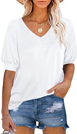 Photo 1 of DOROSE Women's Short Sleeve V-Neck Shirts Casual Loose T-Shirt Tops Large
