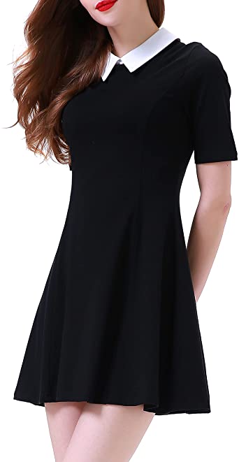 Photo 1 of Aphratti Women's Short Sleeve Casual Peter Pan Collar Cute Fit and Flare Dress XS
