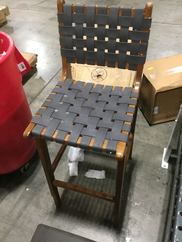 Photo 2 of Ball & Cast Upholstered bar stools with Back, Solid Wood Frame and Faux Leather Woven Strips, bar Height Stool Dark Grey, Fully Assembled