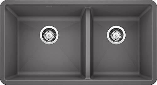 Photo 1 of BLANCO 441479 Precis Silgranit 60/40 Double Bowl Undermount Kitchen Sink - Cinder
