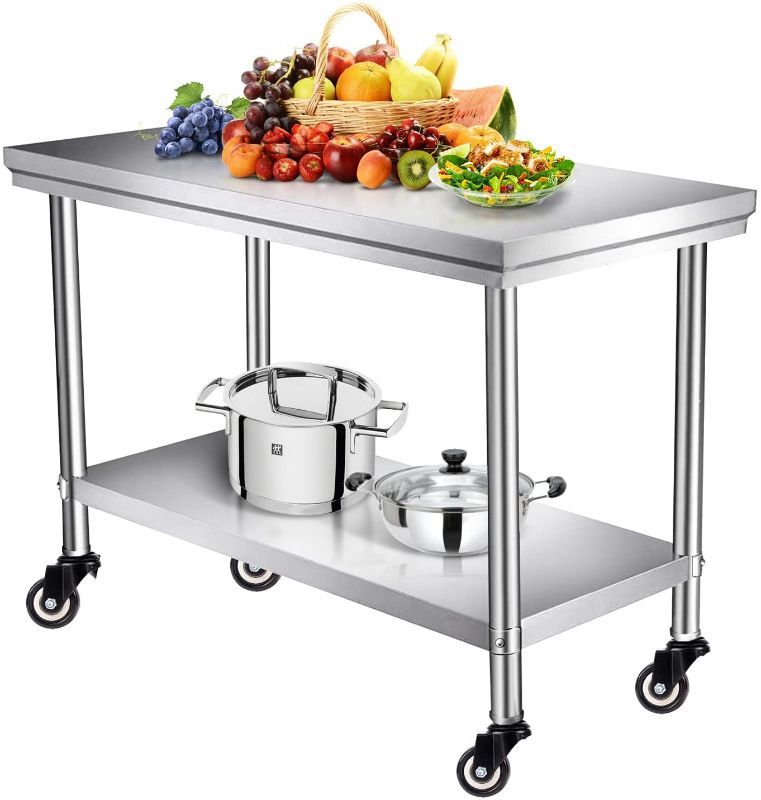 Photo 1 of apwang Stainless Steel Table, 24x36 Inches Commercial Heavy Duty Prep Work Table with Caster Wheels, Outdoor Table Kitchen Food Prep Station with Undershelf for Restaurant, Home and Hotel
