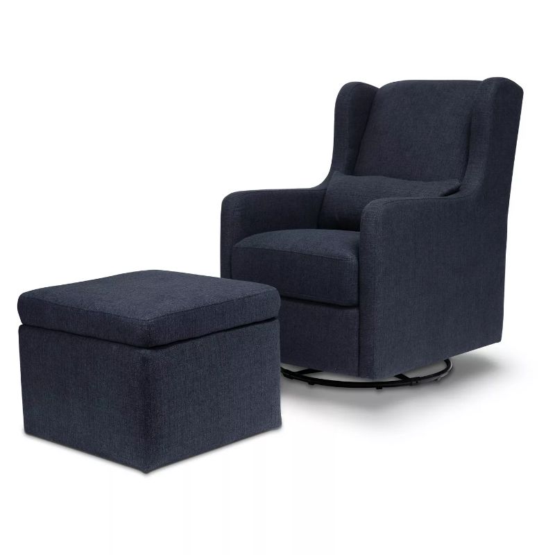 Photo 1 of Carter's by DaVinci Adrian Swivel Glider with Storage Ottoman, Greenguard Gold Certified, NAVY LINEN
