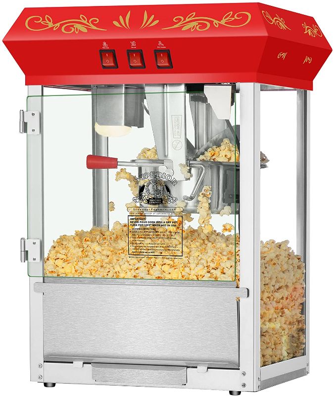 Photo 1 of Countertop Movie Night Popcorn Popper Machine-Makes Approx. 3 Gallons Per Batch- by Superior Popcorn Company- (8 oz., Red)
