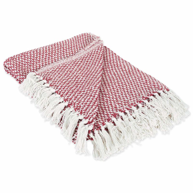 Photo 1 of DII 50x60" Modern Cotton Woven Throw with Fringe in Barn Red