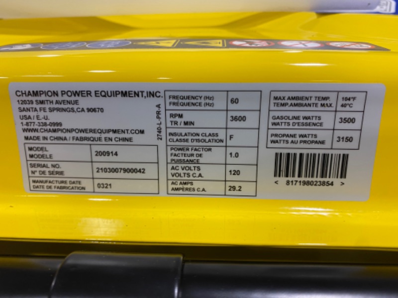 Photo 1 of Champion Power Equipment 200914 4250-Watt Open Frame Inverter Generator, Dual Fuel Technology
