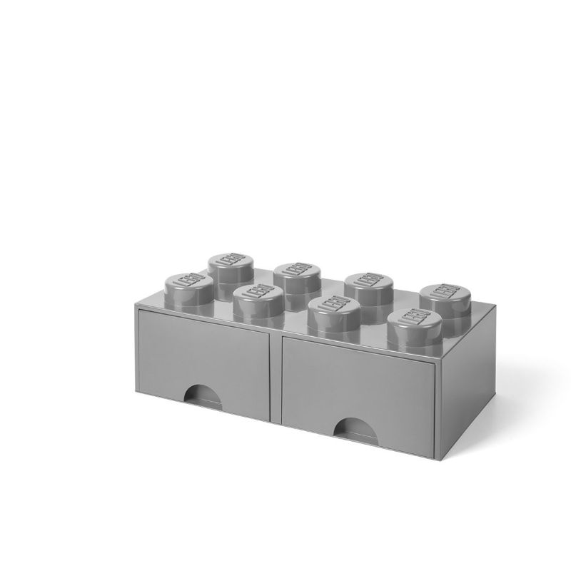 Photo 1 of LEGO Brick Drawer, 8 Knobs, 2 Drawers, Stackable Storage Box, Medium Stone Grey
