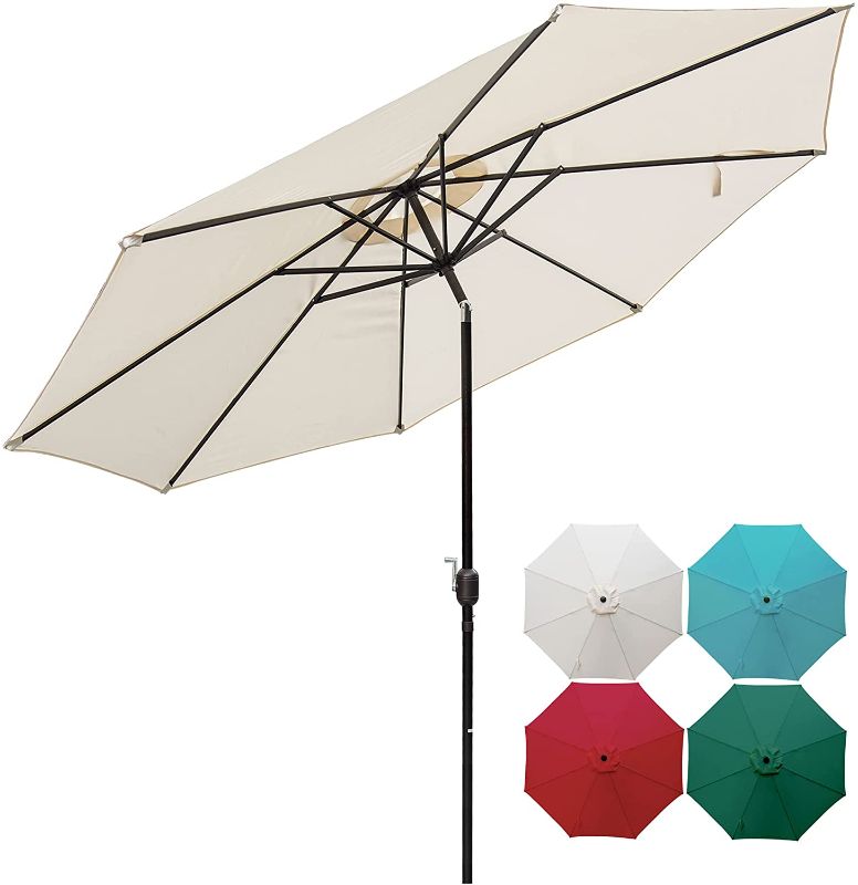 Photo 1 of DOIFUN 10ft Patio Umbrella Outdoor Umbrella Patio Market Table Umbrella with Push Button Tilt, Crank and 8 Sturdy Ribs for Garden, Lawn, Deck, Backyard & Pool, Beige
