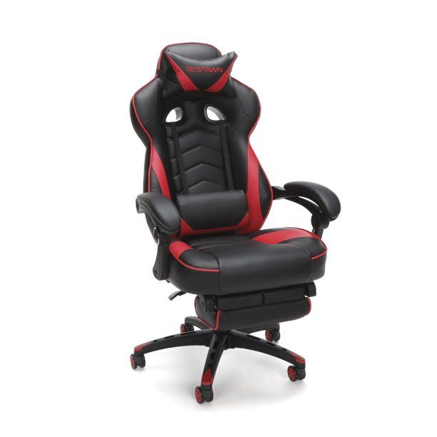 Photo 1 of RESPAWN 110 Racing Style Gaming Chair, Reclining Ergonomic Leather Chair with Footrest, in Red (RSP-110-RED)