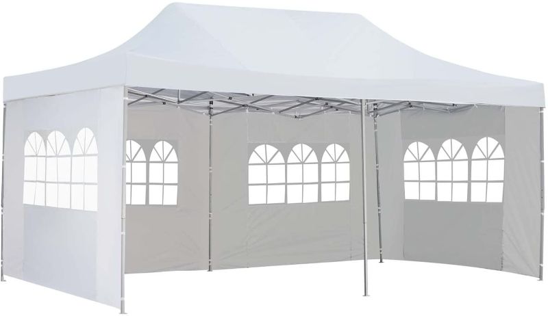 Photo 1 of 10x20 Canopy Tent Pop Up Shade Instant Folding Heavy Duty Outdoor Gazebo Blue with 4 Removable Sidewalls, 6 Sand Bags for Outdoor Party Wedding Commercial Activity Pavilion BBQ Beach