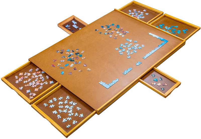 Photo 1 of Jumbl 1500-Piece Puzzle Board | 27” x 35” Wooden Jigsaw Puzzle Table with 6 Removable Storage & Sorting Drawers | Smooth Plateau Fiberboard Work Surface & Reinforced Hardwood | for Games & Puzzles