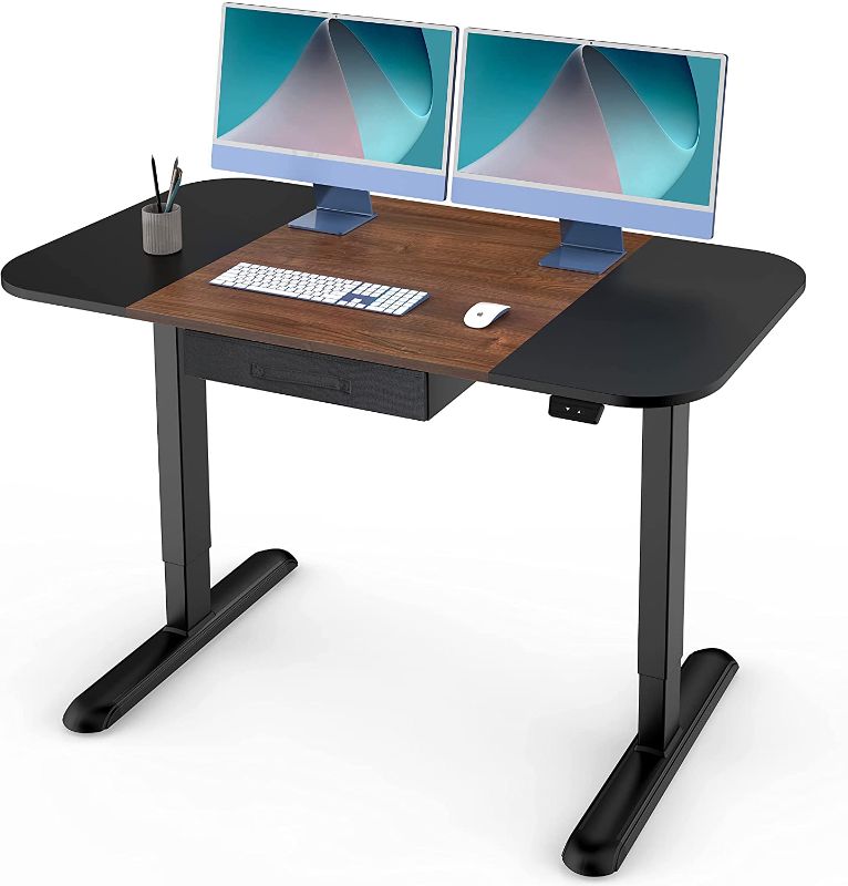 Photo 1 of Electric Standing Desk with Drawer- 48x24 Inches Adjustable Height Desk - Leg Reinforcement More Stable Stand Up Desk - Ergonomic Sit Stand Computer Desk?Black + Brown