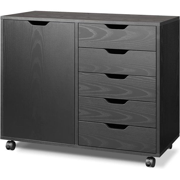 Photo 1 of DEVAISE Modern 5 Drawer 1 Door Dresser for Bedroom, Black