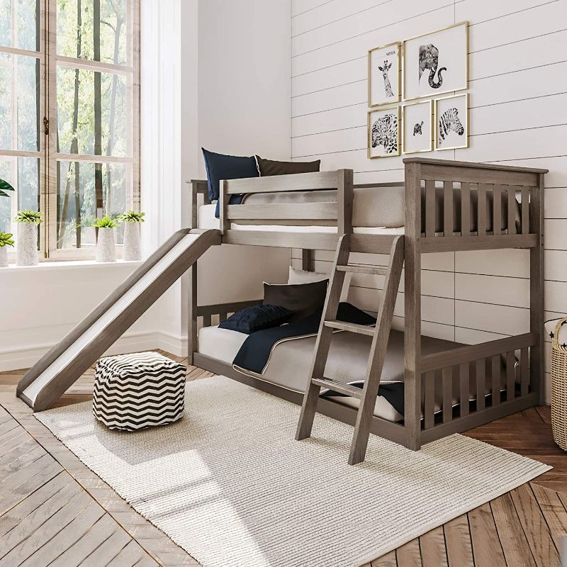 Photo 1 of Max & Lily Twin over Twin Low Bunk Bed with Slide, Clay
