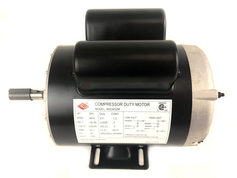 Photo 1 of 2 HP SPL 3450 RPM, 56 Frame, 120/240V, 15/7.5Amp 5/8" Shaft, Single Phase NEMA Air Compressor Motor - EM-02.