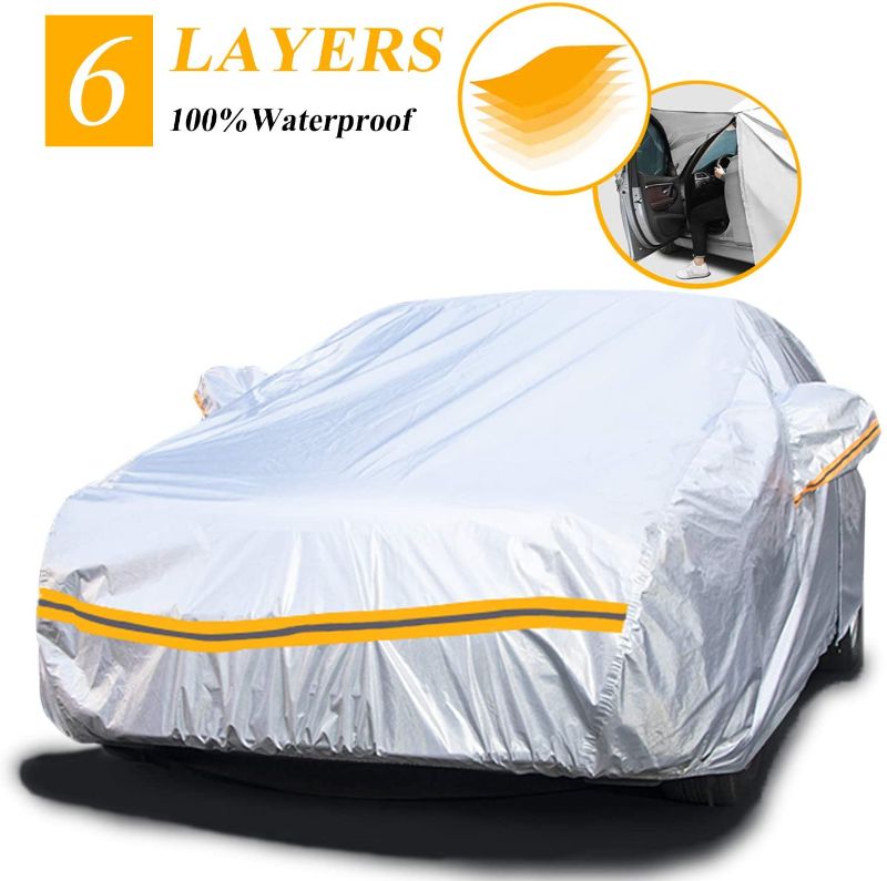 Photo 1 of Autsop Car Cover Waterproof All Weather,6 Layers Car Cover UV Wind Hail Snow Protection Full car Cover with Zipper Cotton, Universal