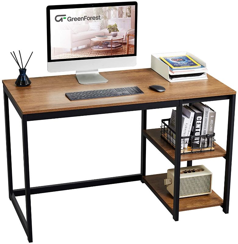 Photo 1 of GreenForest Computer Desk 47 inch with Storage Space Home Office Work Desk with 2-Tier Shelves Modern PC Workstation Study Writing Laptop Table Gaming Desk, Brown
