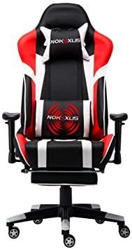 Photo 1 of Nokaxus Gaming Chair Large Size High-back Ergonomic Racing Seat with Massager Lumbar Support and Retractible Footrest PU Leather 90-180 degree adjustment of backrest Thickening sponges, RED