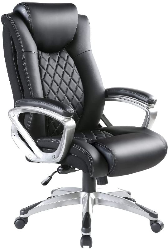 Photo 1 of Bowthy Big and Tall Office Chair 300lbs Computer Ergonomic Desk Chair with Adjustable Lumbar Support High Back Executive Task Swivel Leather Chair (Black)
