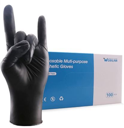 Photo 1 of Wostar Synthetic Nitrile Gloves 3 Mil Pack of 100 Latex Free Disposable Gloves, BLACK, SIZE MED