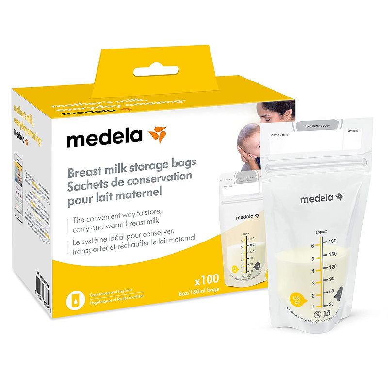 Photo 1 of Medela Breast Milk Storage Bags, 100 Count, Ready to Use Breastmilk Bags for Breastfeeding, Self Standing Bag, Space Saving Flat Profile, Hygienically Pre-Sealed, 6 Ounce
