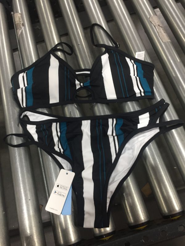 Photo 2 of Blue White And Black Striped Bikini XL