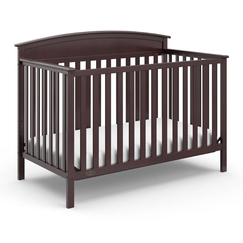 Photo 1 of Graco Benton 4-in-1 Convertible Crib (Espresso) Solid Pine and Wood Product Construction, Converts to Toddler Bed, Day Bed, and Full Size Bed (Mattress Not Included)