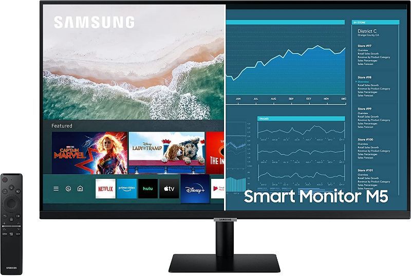 Photo 1 of SAMSUNG M5 SERIES 27-INCH FHD 1080P SMART MONITOR & STREAMING TV (TUNER-FREE), NETFLIX, HBO, PRIME VIDEO, & MORE, APPLE AIRPLAY, BLUETOOTH,
