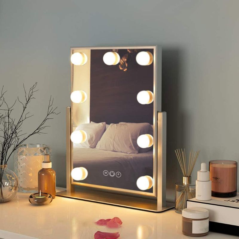 Photo 1 of FENCHILIN Hollywood Mirror with Light Large Lighted Makeup Mirror Vanity Makeup Mirror Smart Touch Control 3Colors Dimable Light Detachable 10X Magnification 360°Rotation(White)
