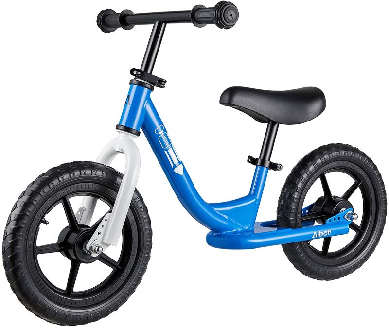 Photo 1 of Albott Kids Balance Bike Toddler Bike Footrest Lightweight Adjustable Seat Handlebar Height 12 Inch Inflation Free EVA Tires Toddler Training Bike for Child Age 18 Months 
