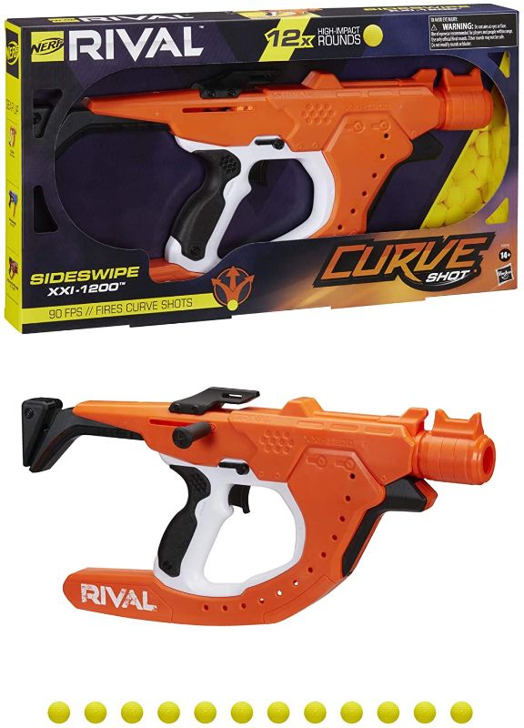 Photo 1 of NERF Rival Curve Shot Sideswipe XXI-1200 Blaster Fire Rounds to Curve Left, Right, Downward or Fire Straight 12 Rival Rounds
