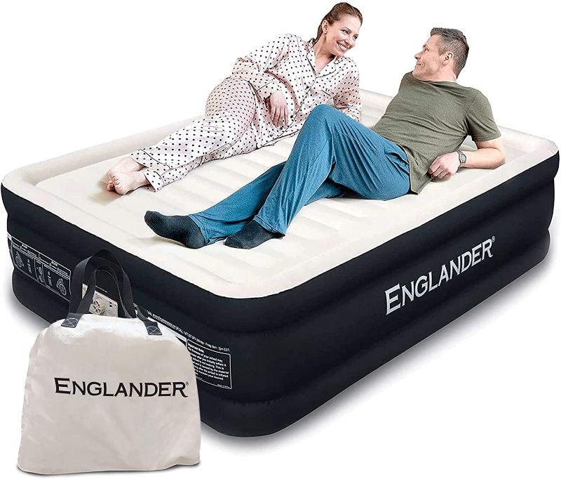 Photo 1 of ??Englander Queen Size Air Mattress w/ Built in Pump - Luxury Double High Inflatable Bed for Home, Travel & Camping - Premium Blow Up Bed for Kids & Adults - Black
