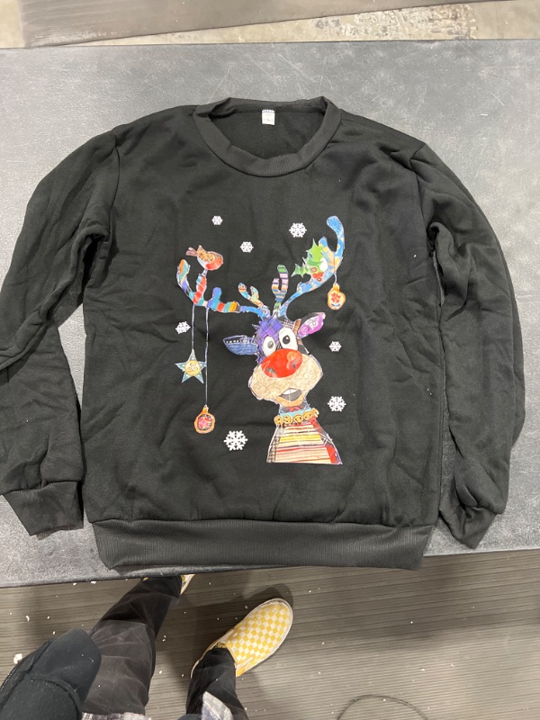 Photo 1 of black crew neck sweater with reindeer Size-L