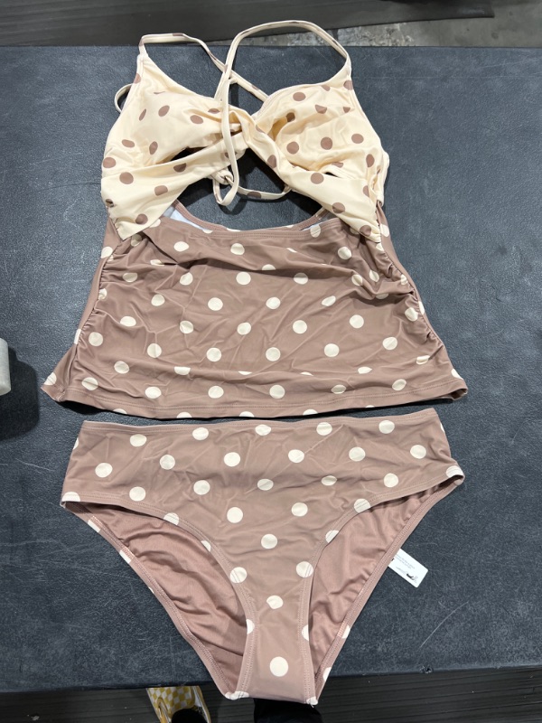 Photo 1 of  Polka Dot Criss Cross Back Tie Tankini Size-L