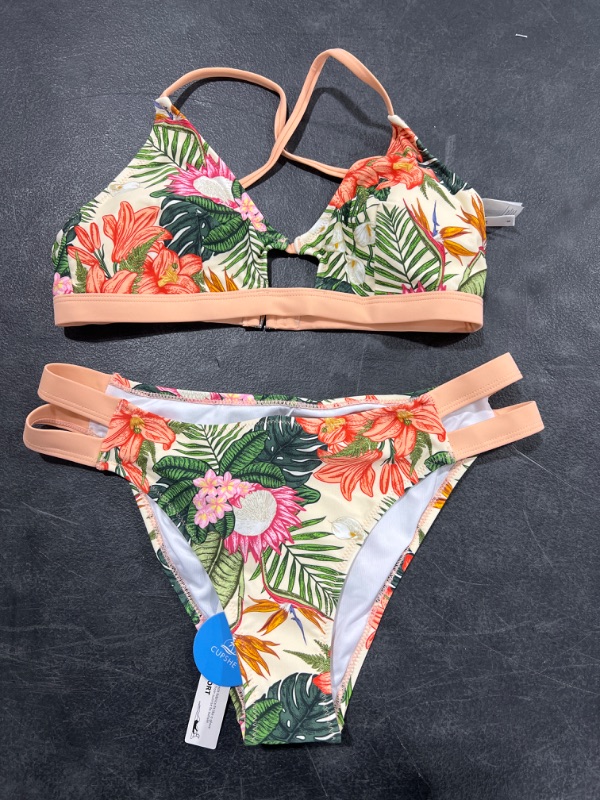 Photo 1 of  Leafy and Floral Crisscross Strappy Bikini Size-S