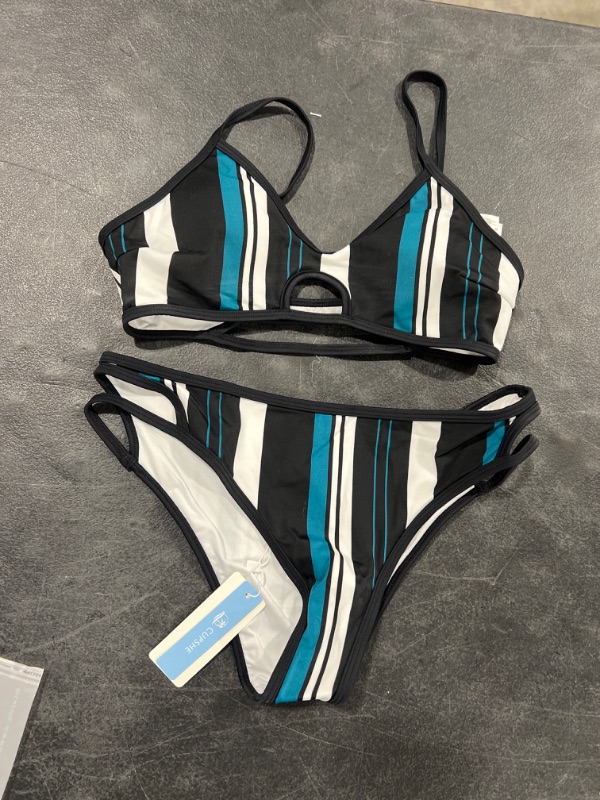 Photo 1 of Blue White and Black Striped Bikini Size-M