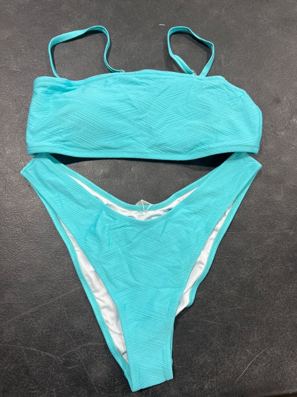 Photo 1 of Blue Bandeau Low-Rised Solid Bikini Size-XL