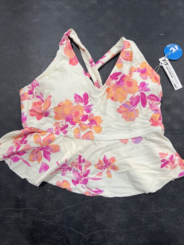 Photo 1 of  Floral V-neck Ruffle Back Tie Plus Size Tankini Top Size-XL