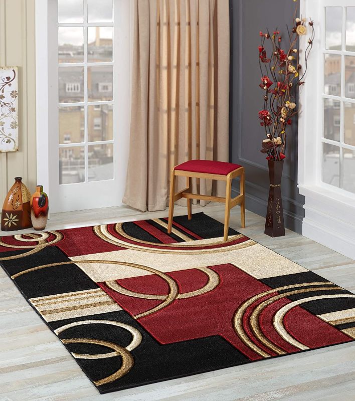Photo 1 of GLORY RUGS Area Rug Modern 5x7 Dark Red Soft Hand Carved Contemporary Floor Carpet with Premium Fluffy Texture for Indoor Living Dining Room and Bedroom Area.
