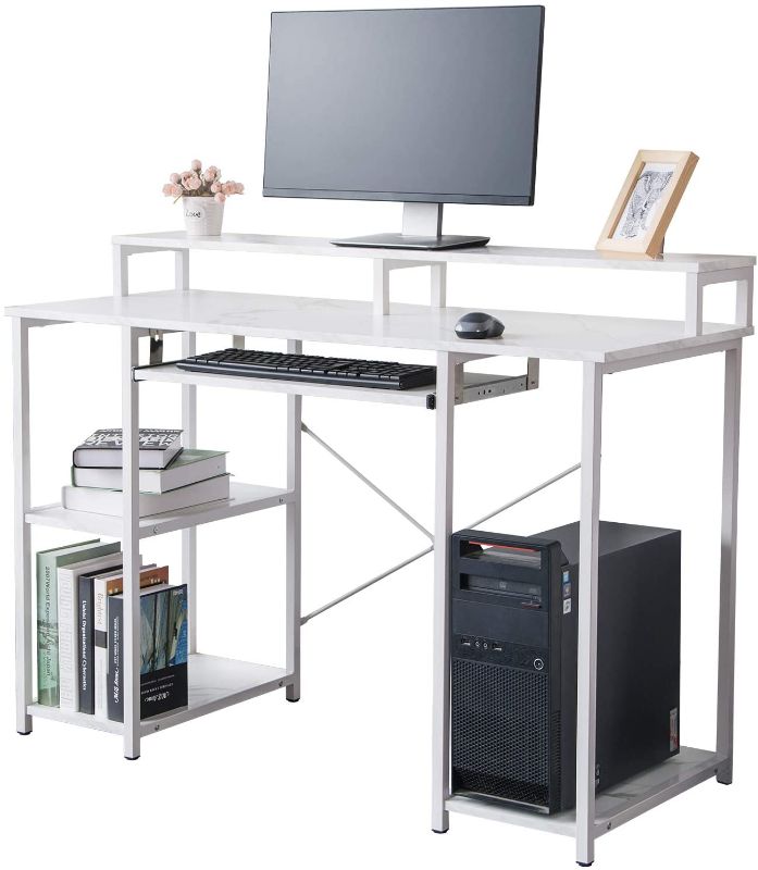 Photo 1 of TOPSKY Computer Desk with Storage Shelves/23.2” Keyboard Tray/Monitor Stand Study Table for Home Office(46.5x19 inch,White Marble Texture)